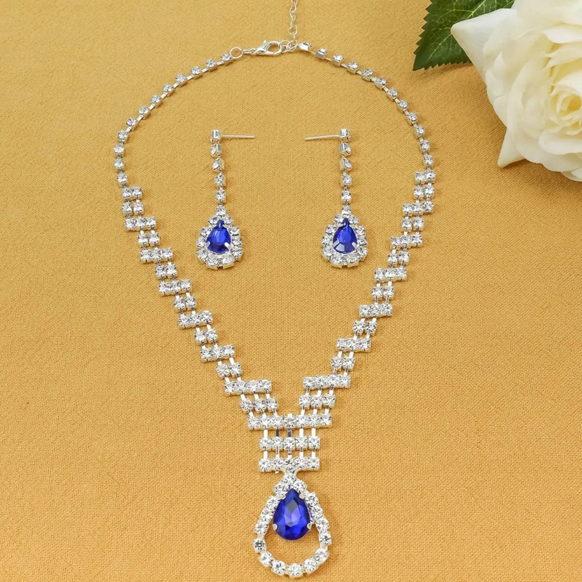 mecresh Clustered Crystal Rhinestone Flower Bridal Necklace Teardrop Dangle Earrings Jewelry Sets for Women Gift