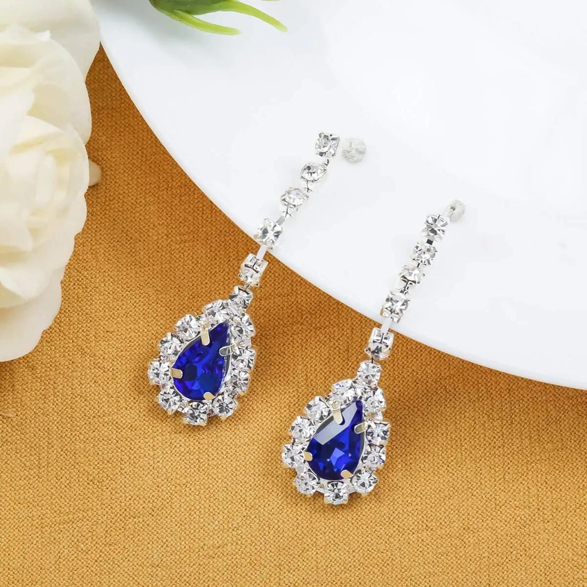 mecresh Clustered Crystal Rhinestone Flower Bridal Necklace Teardrop Dangle Earrings Jewelry Sets for Women Gift
