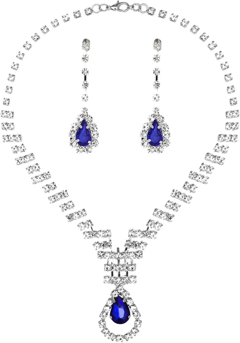 mecresh Clustered Crystal Rhinestone Flower Bridal Necklace Teardrop Dangle Earrings Jewelry Sets for Women Gift