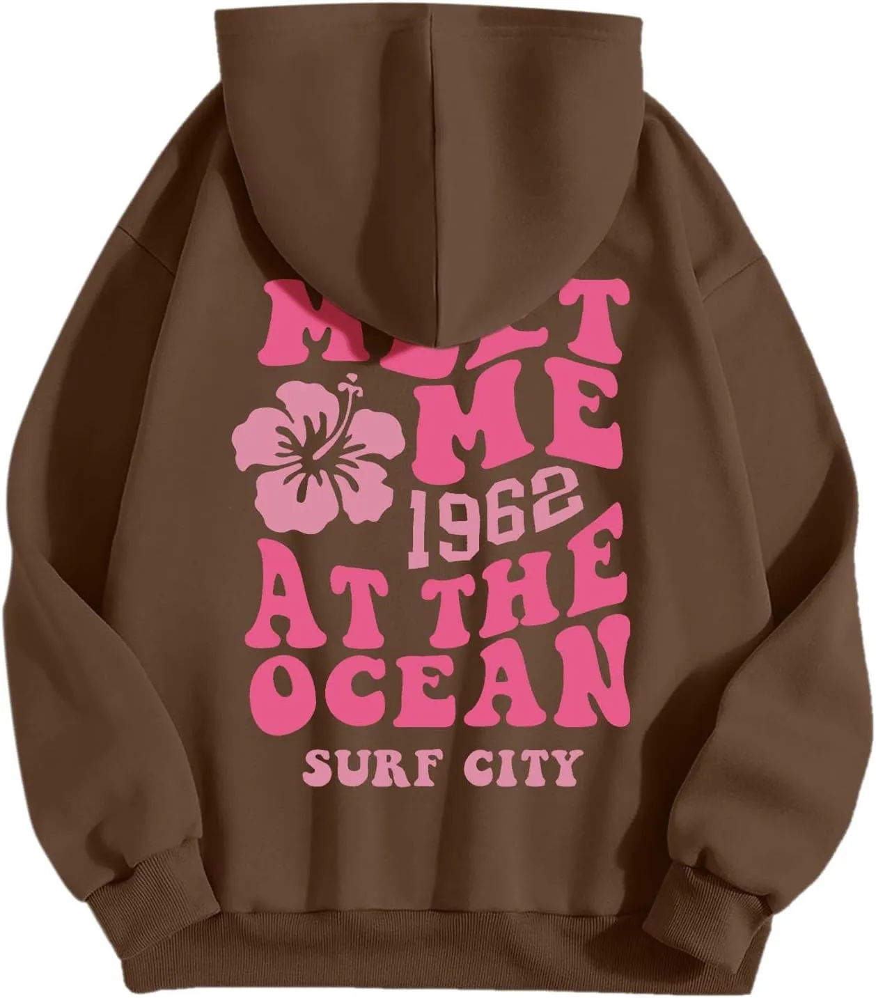 Meet Me at The Ocean Graphic Hoodie For Women Trendy Letter Printed Long Sleeve Hoodie Oversized Casual Pullover Tops