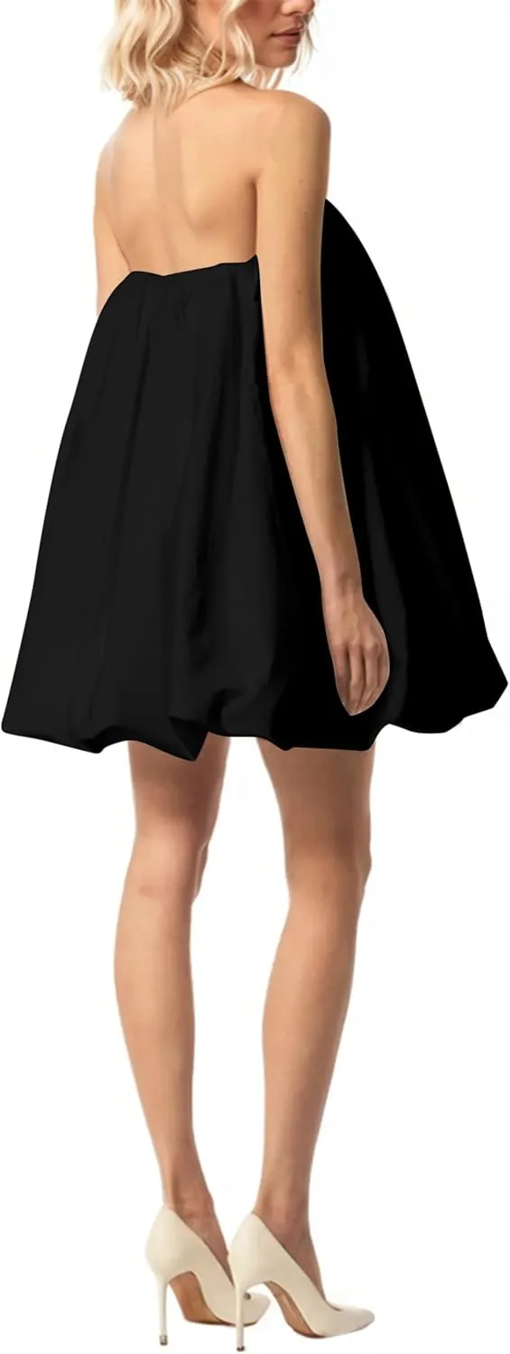 Meladyan Women??s Polka Dot Bubble Mini Dress Strapless Backless Loose Fit Tube Dress Elegant Pleated Elastic Beach Dress