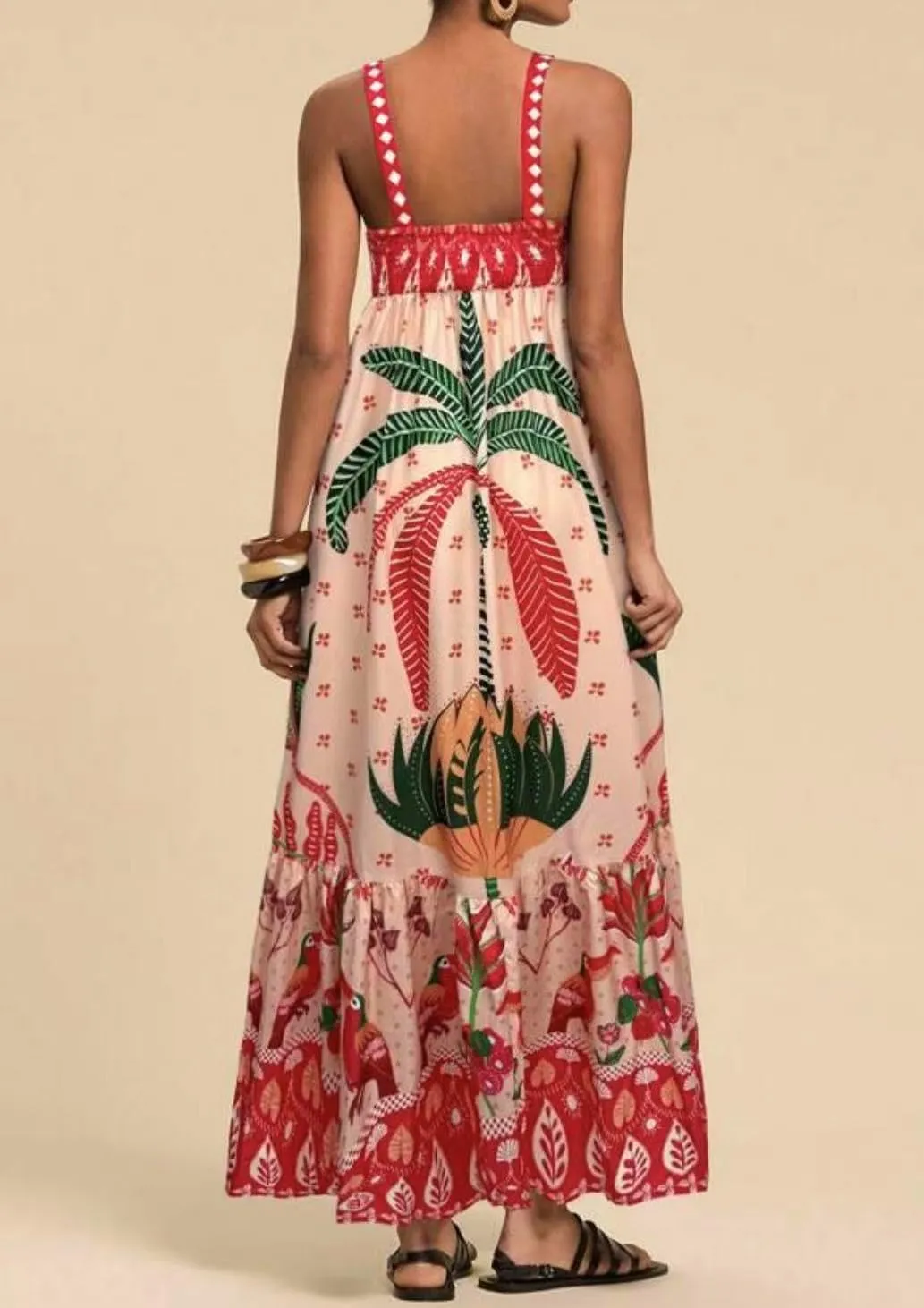 Melliflo Boho Maxi Cami Dress for Women Spaghetti Strap A Line Long Dress Summer Flowy Beach Vacation Tropical Sundress