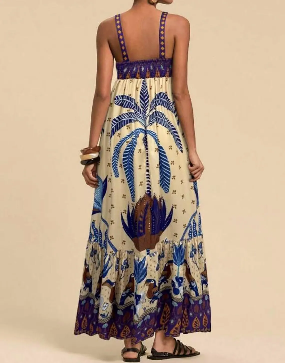 Melliflo Boho Maxi Cami Dress for Women Spaghetti Strap A Line Long Dress Summer Flowy Beach Vacation Tropical Sundress