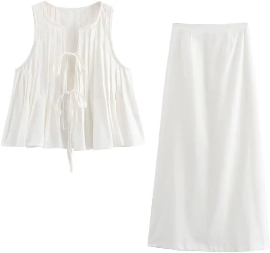 Melliflo Women's Pleated Tie Front Vest Ruffle Hem Sleeveless Peplum Top Cute Flowy Summer Babydoll Tank Blouse