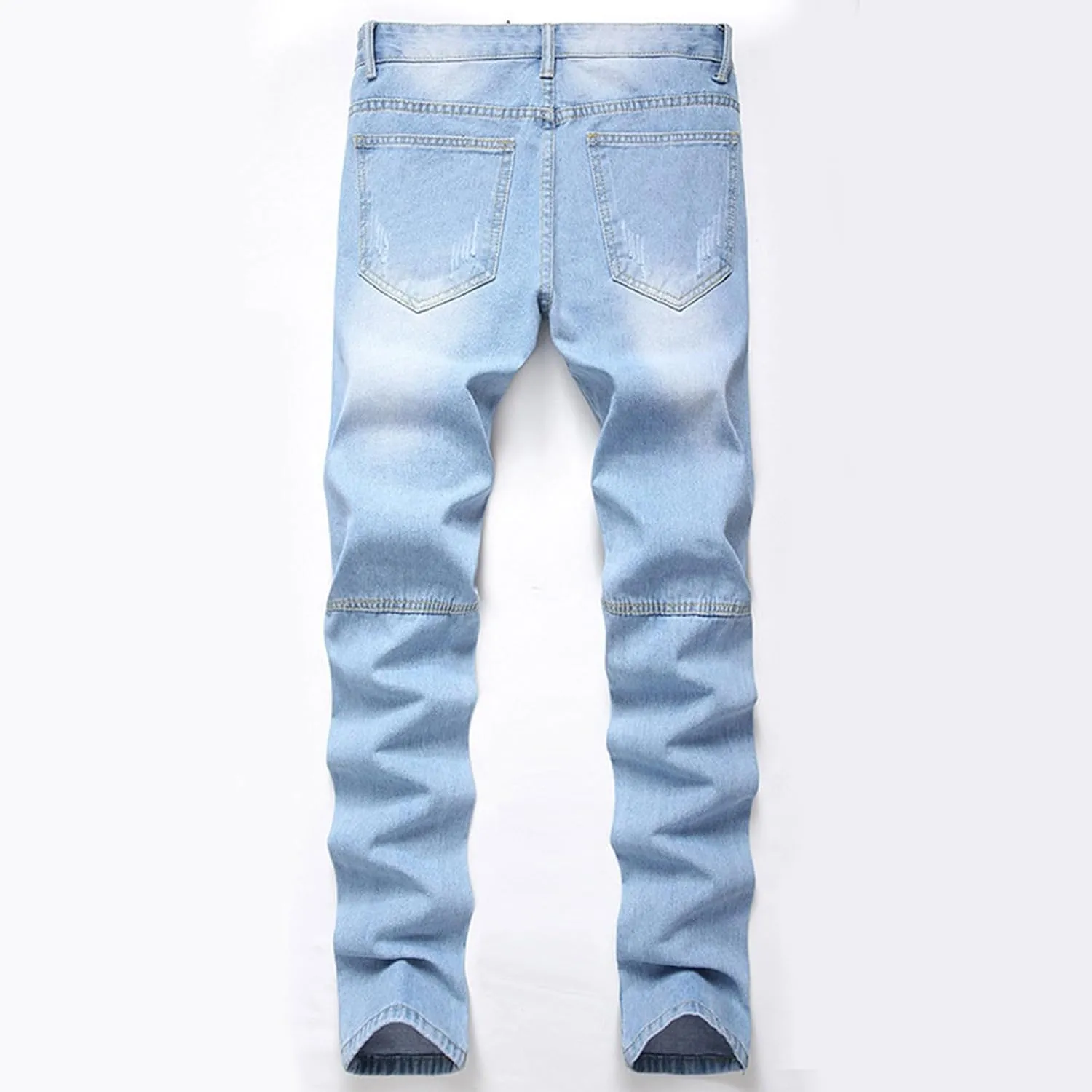 Men Ripped Jeans, Slim Fit Straight Leg, Denim Pants with Holes Comforable Wash Elastic Trend Outdoors Denim Trousers