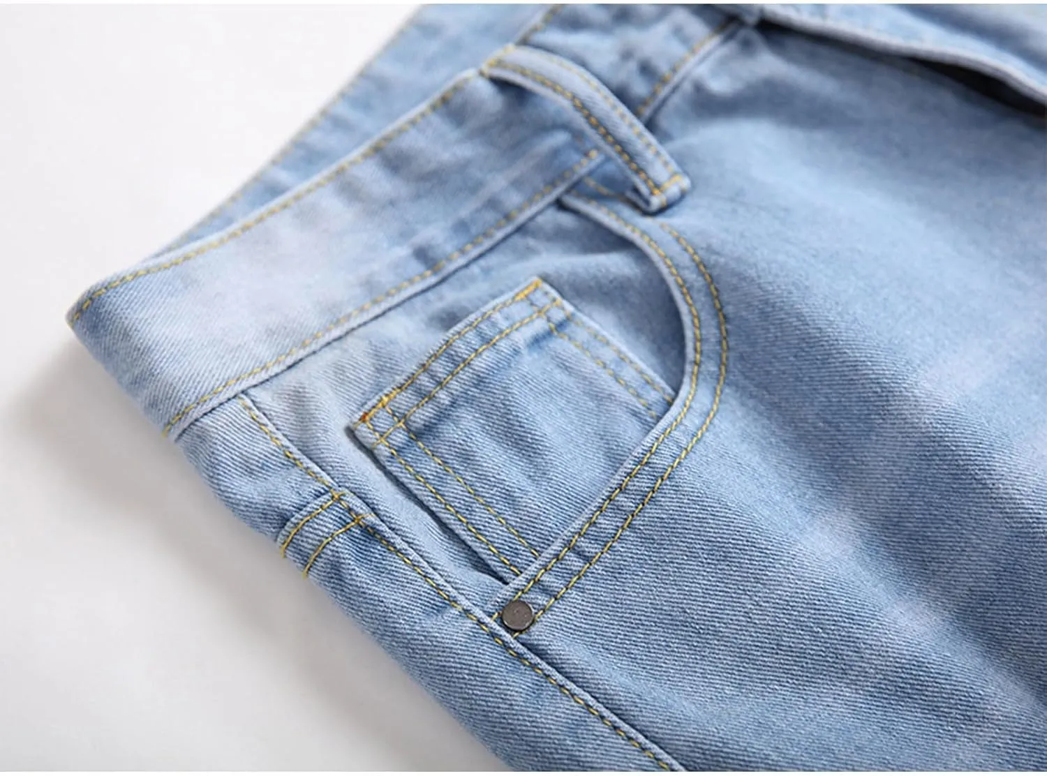 Men Ripped Jeans, Slim Fit Straight Leg, Denim Pants with Holes Comforable Wash Elastic Trend Outdoors Denim Trousers