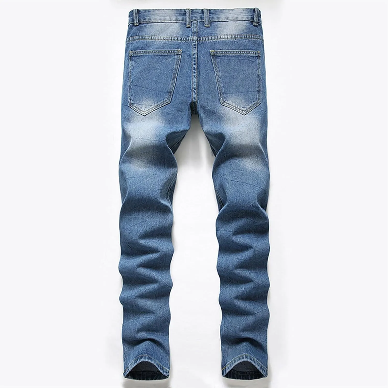 Men Ripped Jeans, Slim Fit Straight Leg, Denim Pants with Holes Comforable Wash Elastic Trend Outdoors Denim Trousers