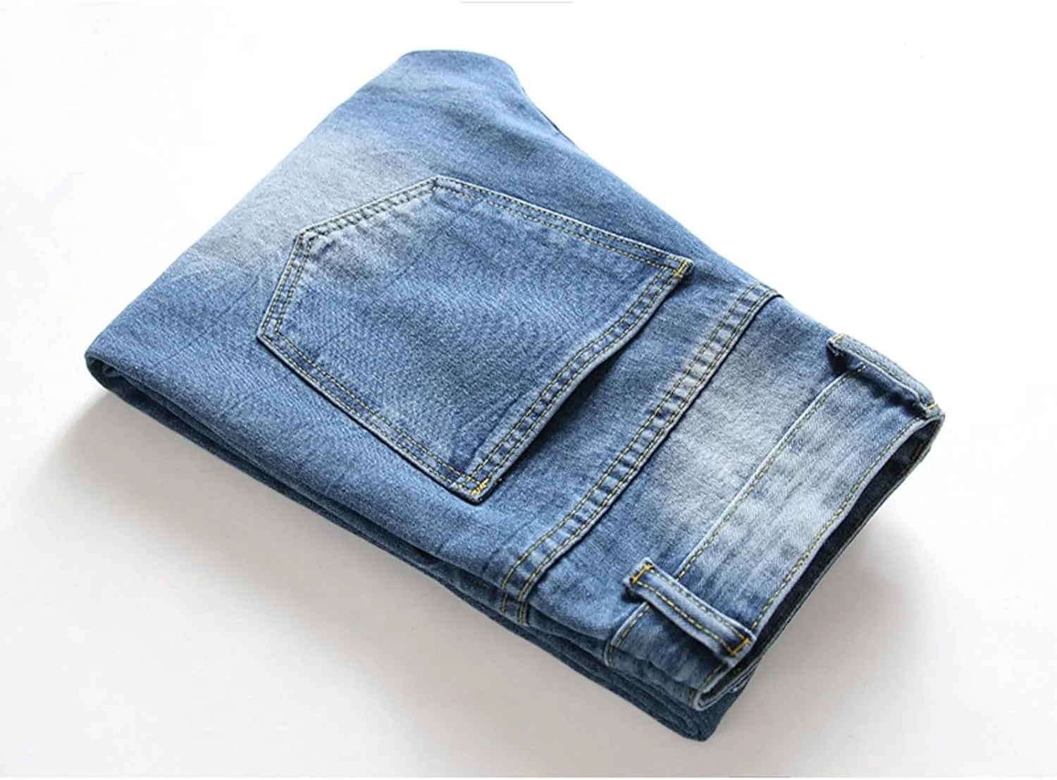 Men Ripped Jeans, Slim Fit Straight Leg, Denim Pants with Holes Comforable Wash Elastic Trend Outdoors Denim Trousers