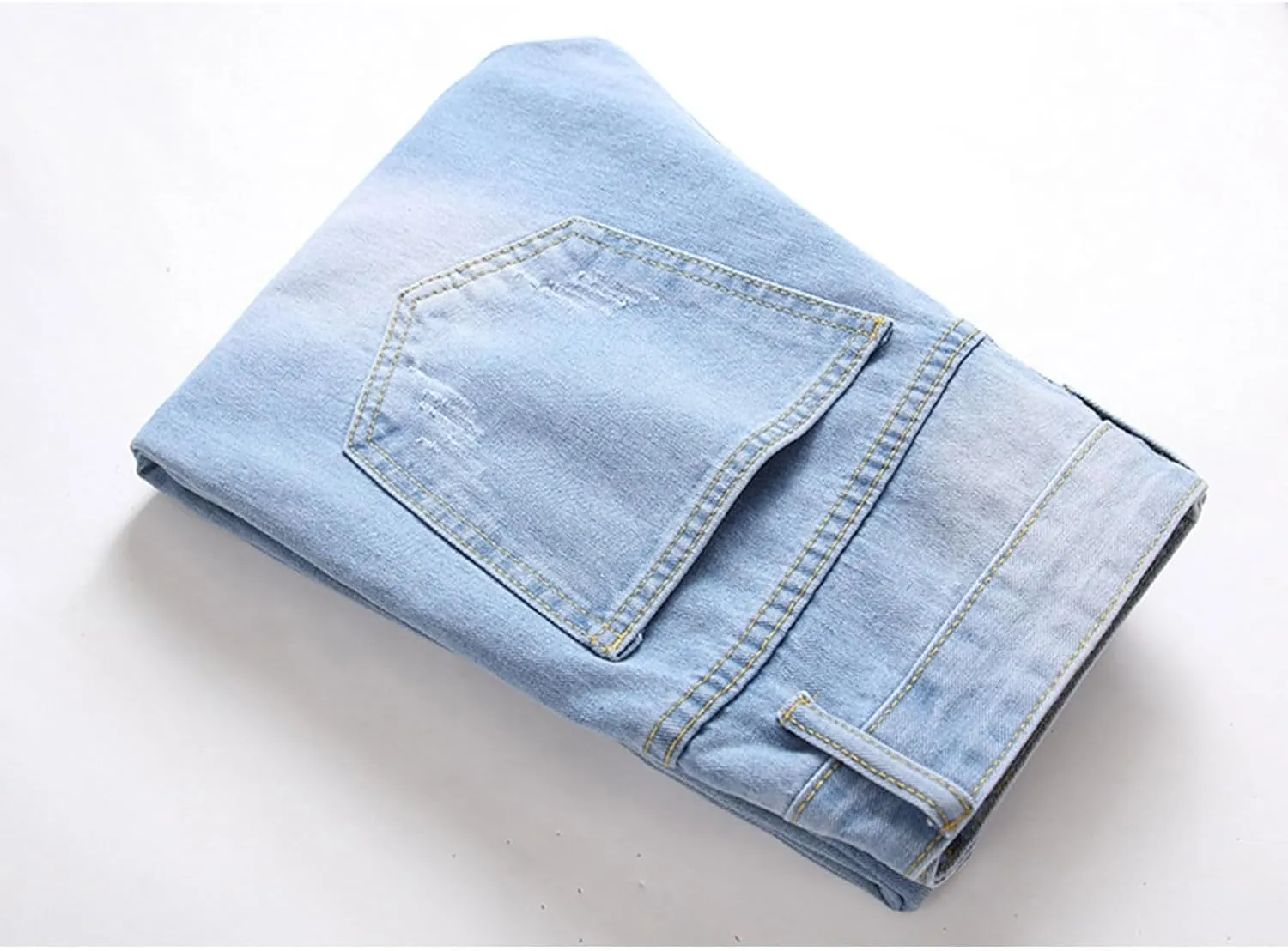 Men Ripped Jeans, Slim Fit Straight Leg, Denim Pants with Holes Comforable Wash Elastic Trend Outdoors Denim Trousers