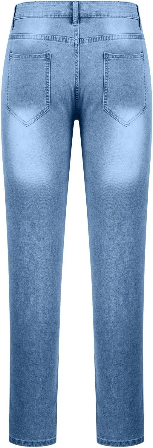 Men Skinny Slim Fit Casual Jeans Dyeing Stretch Straight Fashion Denim Pants Casual Straight Full Length Trousers