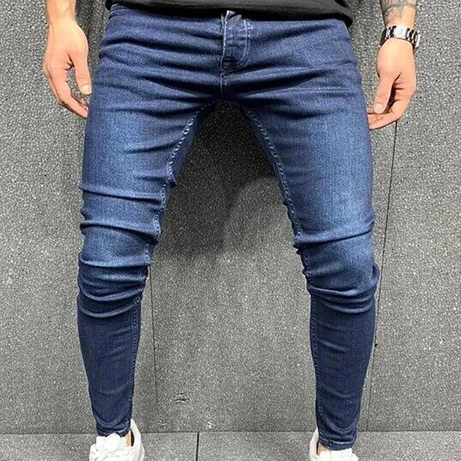 Men Skinny Slim Fit Casual Jeans Dyeing Stretch Straight Fashion Denim Pants Casual Straight Full Length Trousers