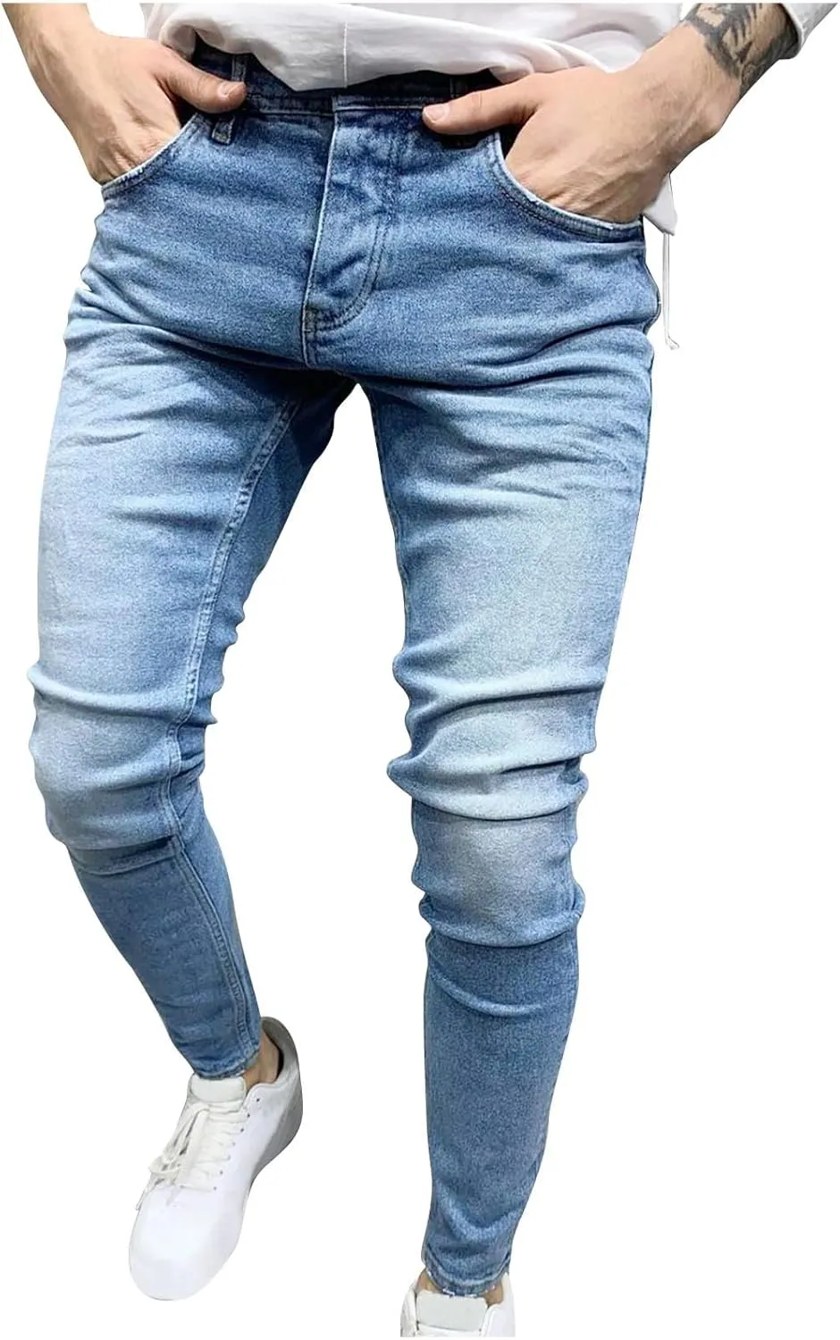 Men Skinny Slim Fit Casual Jeans Dyeing Stretch Straight Fashion Denim Pants Casual Straight Full Length Trousers