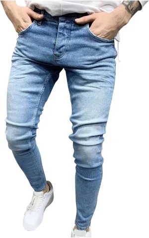 Men Skinny Slim Fit Casual Jeans Dyeing Stretch Straight Fashion Denim Pants Casual Straight Full Length Trousers