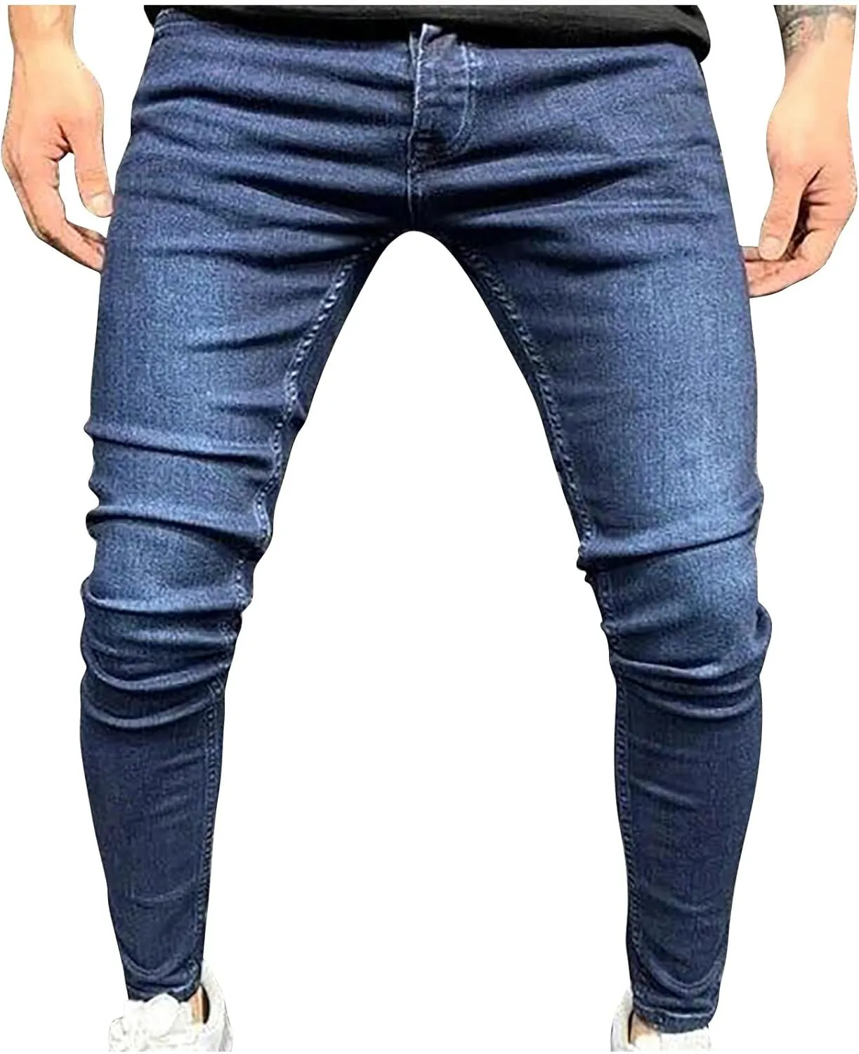 Men Skinny Slim Fit Casual Jeans Dyeing Stretch Straight Fashion Denim Pants Casual Straight Full Length Trousers