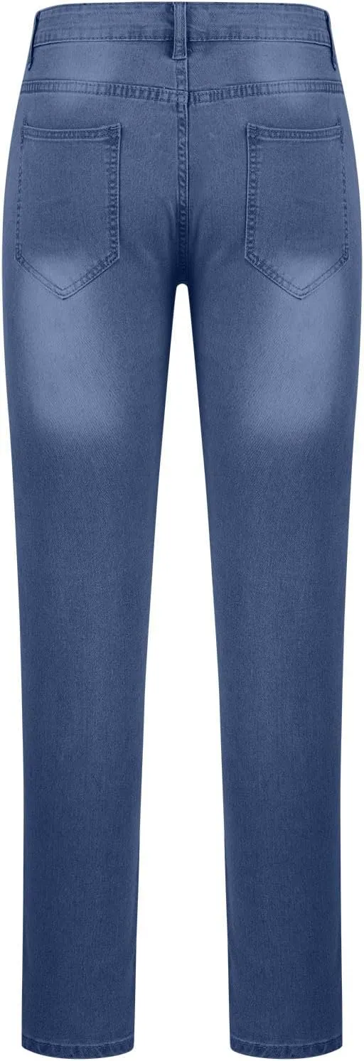 Men Skinny Slim Fit Casual Jeans Dyeing Stretch Straight Fashion Denim Pants Casual Straight Full Length Trousers