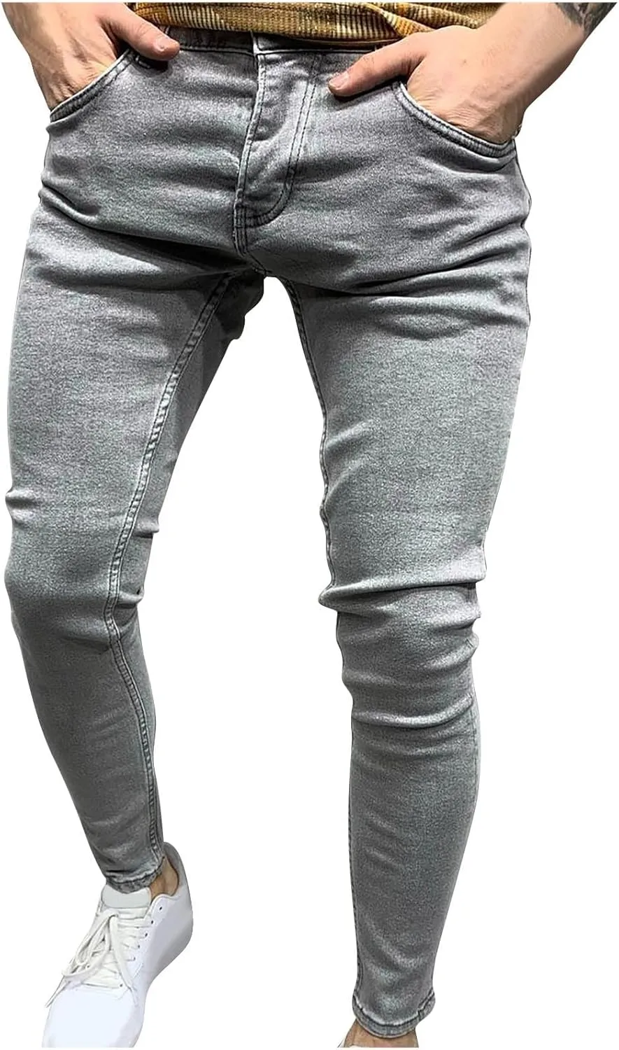 Men Skinny Slim Fit Casual Jeans Dyeing Stretch Straight Fashion Denim Pants Casual Straight Full Length Trousers