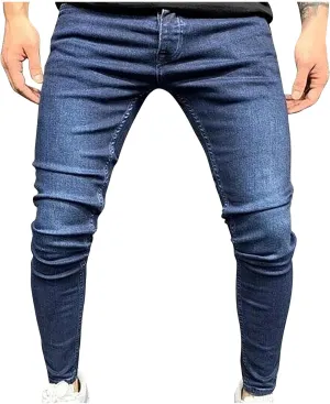 Men Skinny Slim Fit Casual Jeans Dyeing Stretch Straight Fashion Denim Pants Casual Straight Full Length Trousers