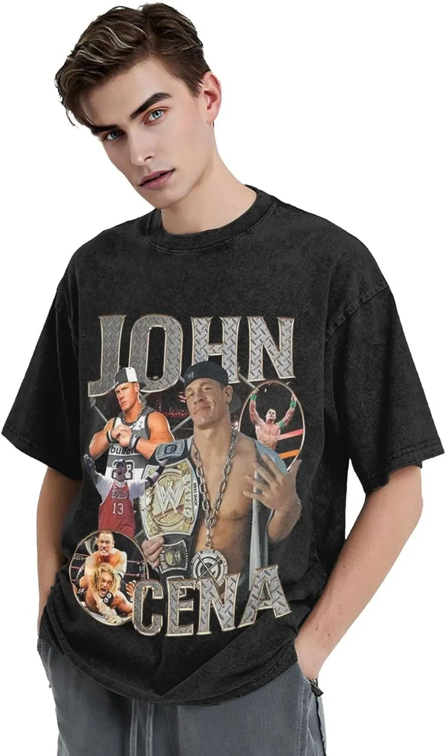 Men Vintage Oversized Casual Drop Shoulder T-Shirts Loose Tee Top
