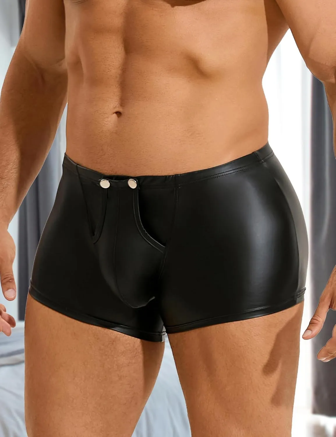 Mens Boxer Brief Sexy Below Button Open Crotch Comfort Men's Underwear Boxer Shorts S-2XL