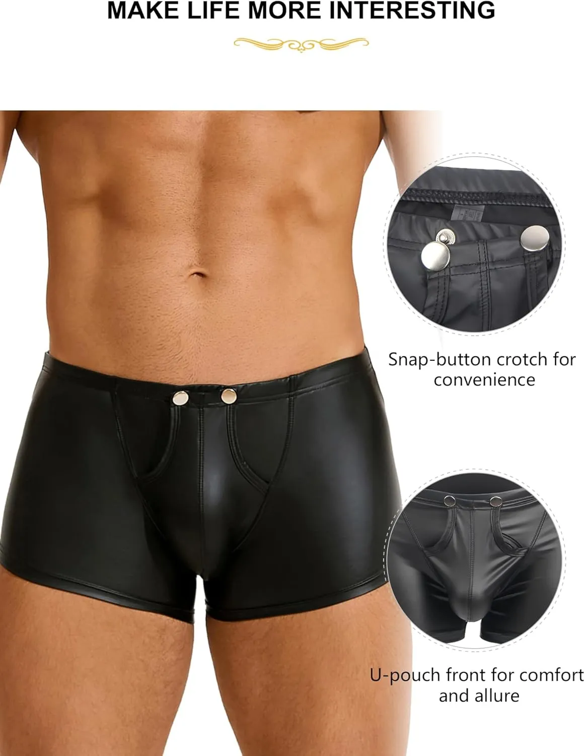 Mens Boxer Brief Sexy Below Button Open Crotch Comfort Men's Underwear Boxer Shorts S-2XL