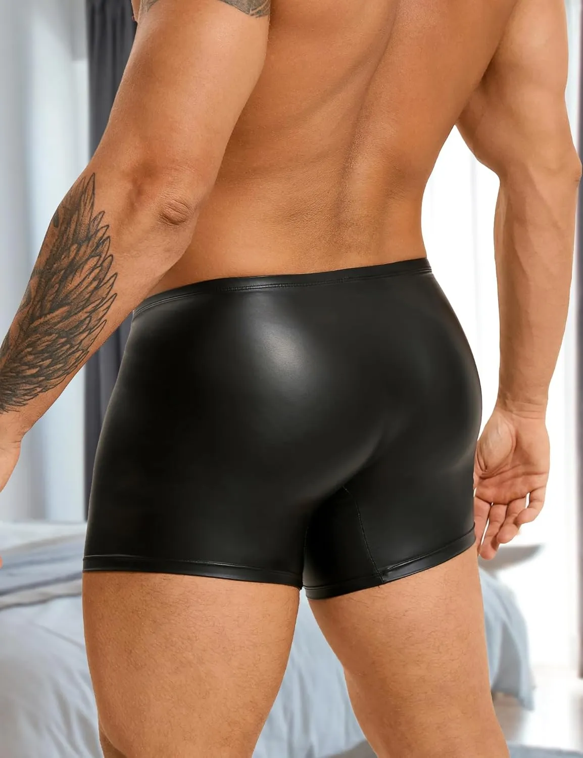 Men's Boxer Briefs Soft Matte Boxer Shorts Solid Low Rise Pouch Trunks Underwear with Zipper Black Plus Size