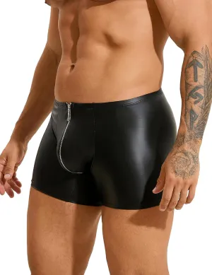 Men's Boxer Briefs Soft Matte Boxer Shorts Solid Low Rise Pouch Trunks Underwear with Zipper Black Plus Size