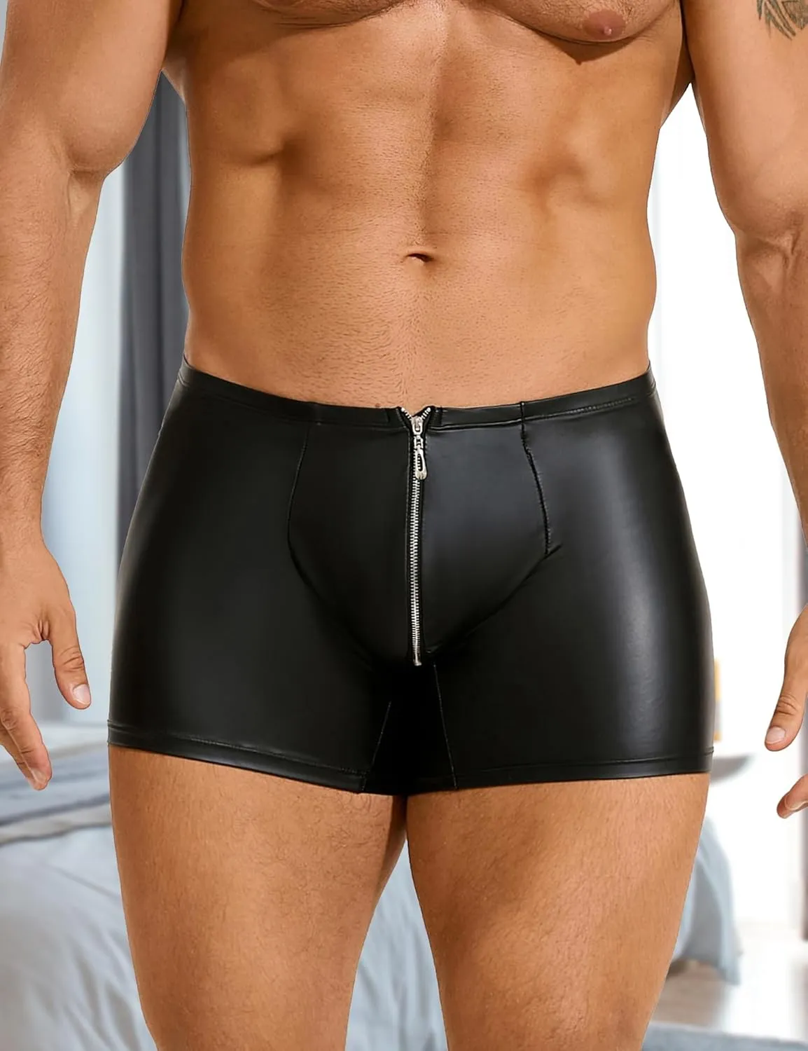 Men's Boxer Briefs Soft Matte Boxer Shorts Solid Low Rise Pouch Trunks Underwear with Zipper Black Plus Size