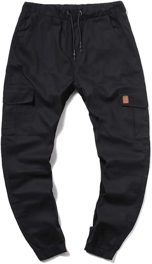 Mens Cargo Sweatpants Joggers Slim Fit Elastic Waist Athletic Pants with Pockets Workout Drawstring Trousers
