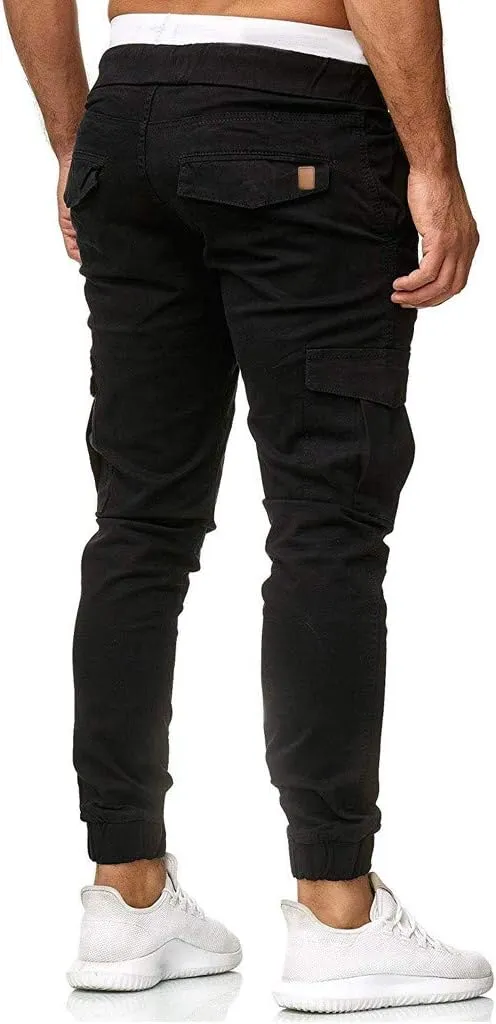 Mens Cargo Sweatpants Joggers Slim Fit Elastic Waist Athletic Pants with Pockets Workout Drawstring Trousers