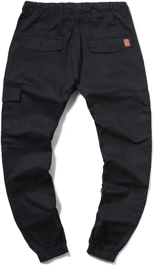 Mens Cargo Sweatpants Joggers Slim Fit Elastic Waist Athletic Pants with Pockets Workout Drawstring Trousers