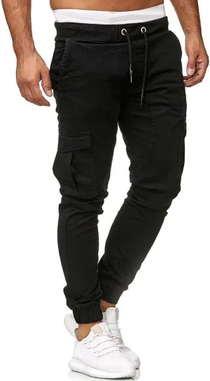 Mens Cargo Sweatpants Joggers Slim Fit Elastic Waist Athletic Pants with Pockets Workout Drawstring Trousers
