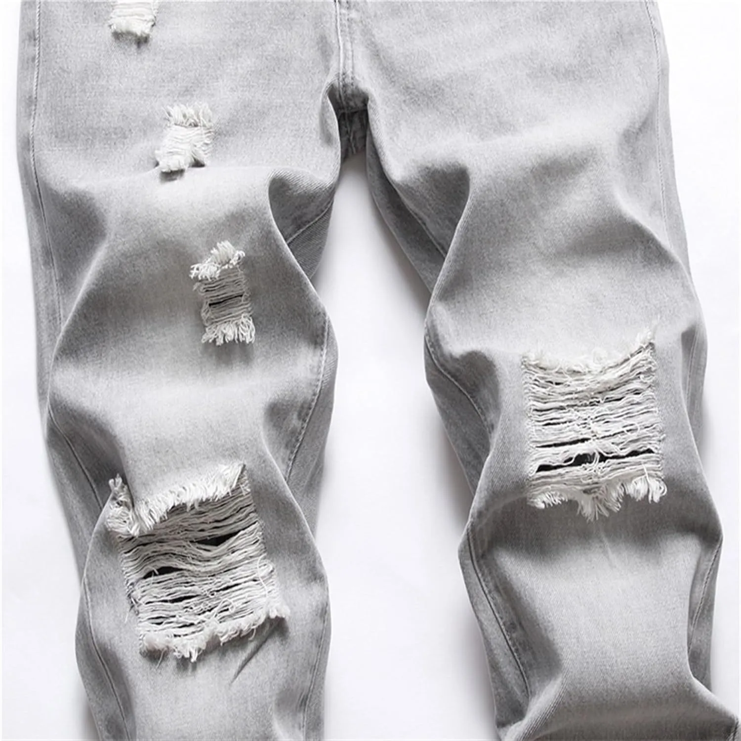 Men's Casual Straight Leg Ripped Jeans Slim Fit Distressed Workwear Denim Pants Fashion Comfort Biker Style Jeans