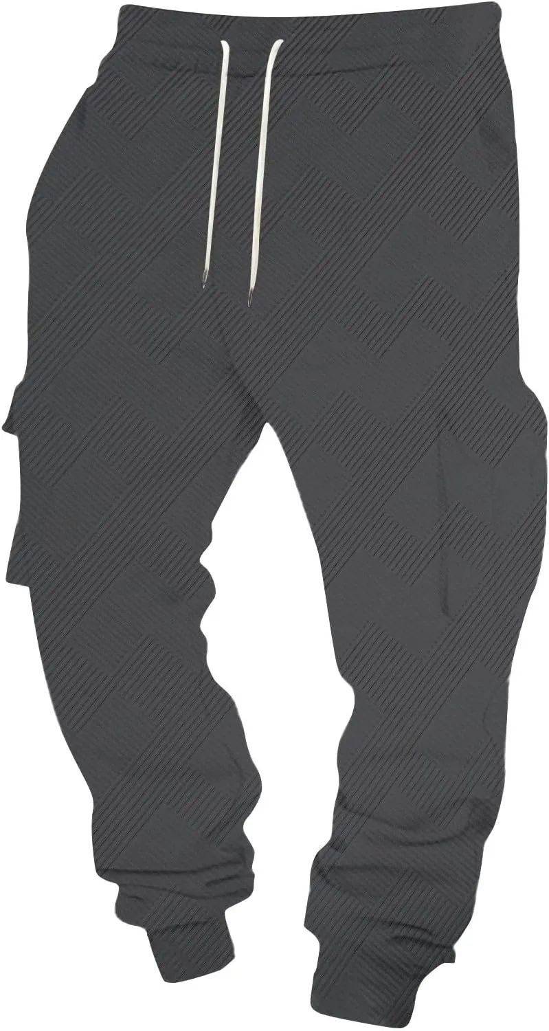 Men's Chinos Solid Color Pocket Cuffed Work Pants, Men's Casual Drawstring Work Pants