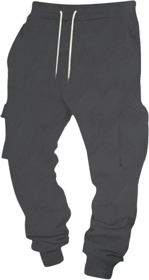 Men's Chinos Solid Color Pocket Cuffed Work Pants, Men's Casual Drawstring Work Pants