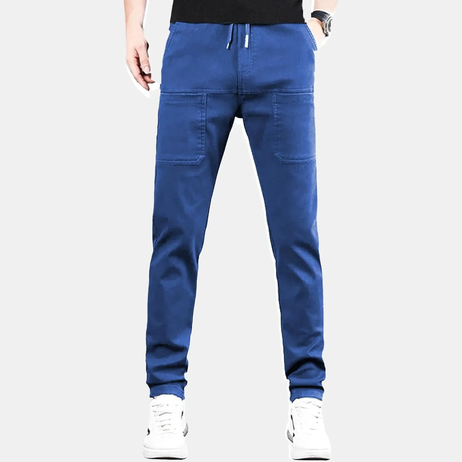 Mens Corduroy Drawstring Elastic Waist Baggy Tapered Wide Leg Cargo with Pockets Casual Joggers Sweatpants Pants