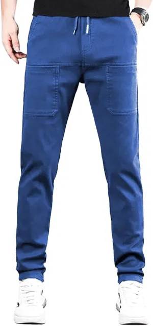 Mens Corduroy Drawstring Elastic Waist Baggy Tapered Wide Leg Cargo with Pockets Casual Joggers Sweatpants Pants