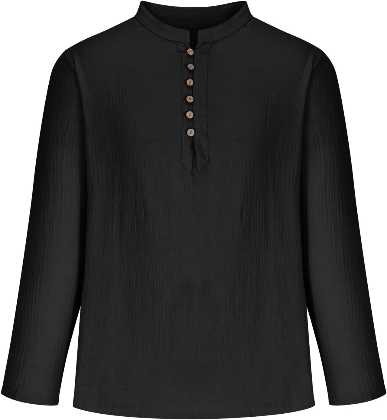 Men's Cotton Linen Casual Henley Shirts Long Sleeve Beach T Shirts Button Down Long Sleeve Solid Color Basic Pullover