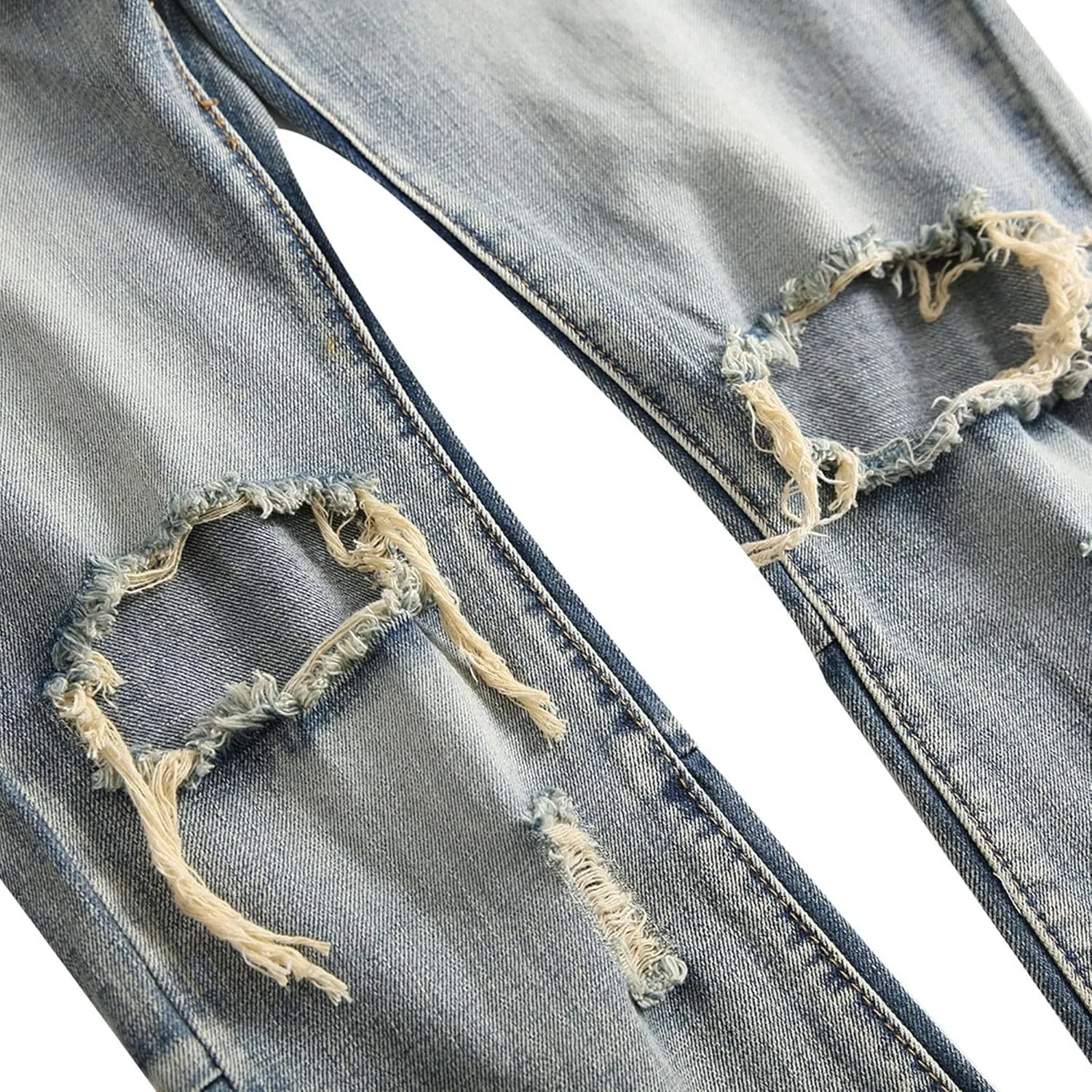 Men's Distressed Biker Moto Denim Pants Ripped Skinny Fit Fashion Jeans Slim Fit Casual Washed Hip Hop Jeans