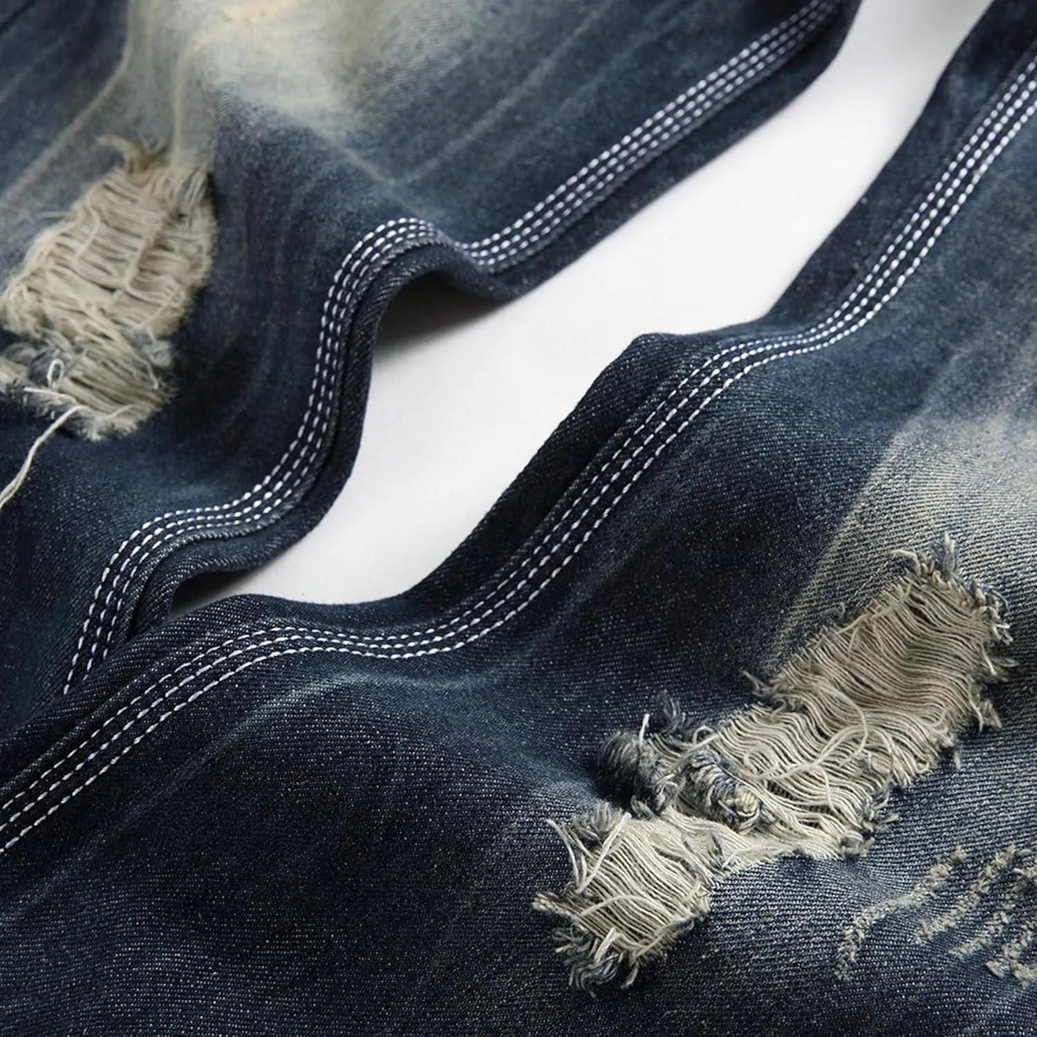 Men's Distressed Slim Fit Biker Jeans Ripped Denim Comfort Casual Denim Pants Straight Leg Stretch Skinny Jeans