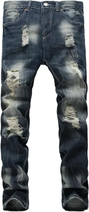 Men's Distressed Slim Fit Biker Jeans Ripped Denim Comfort Casual Denim Pants Straight Leg Stretch Skinny Jeans