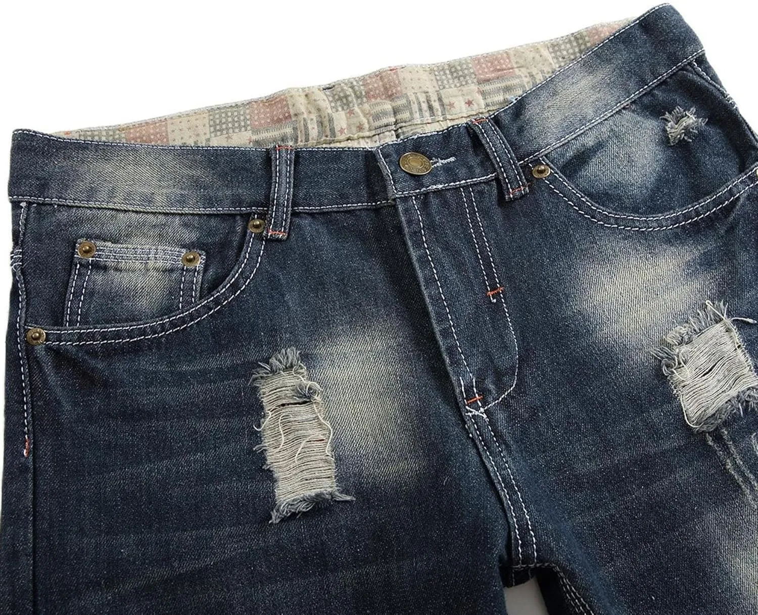 Men's Distressed Slim Fit Biker Jeans Ripped Denim Comfort Casual Denim Pants Straight Leg Stretch Skinny Jeans