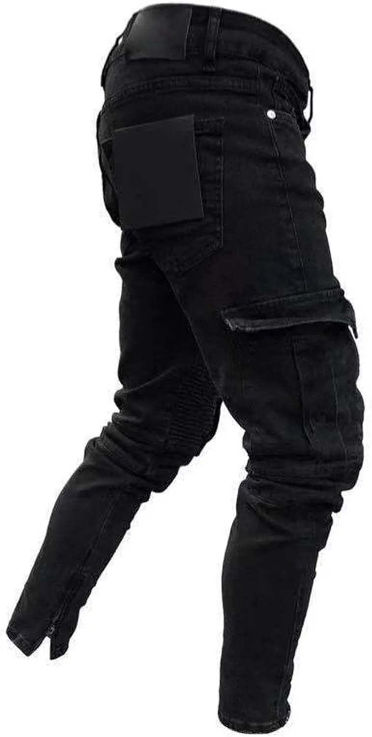 Men's Distressed Slim Fit Classic Cargo JeansComfort Stretch Tapered Denim Pants Streetwear Outdoor Jeans Trouser