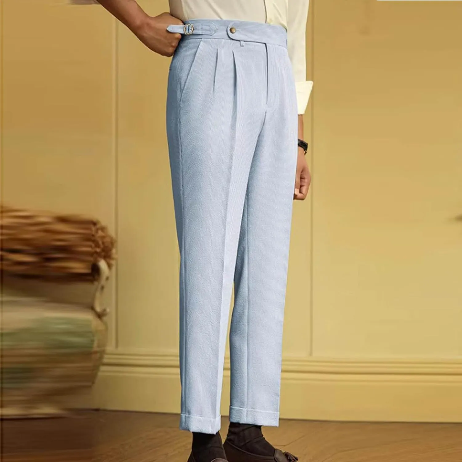 Men's Dress Pants High Waist Stylish Slim Fit Bottoms Office Trousers Classic Formal Tailored Look