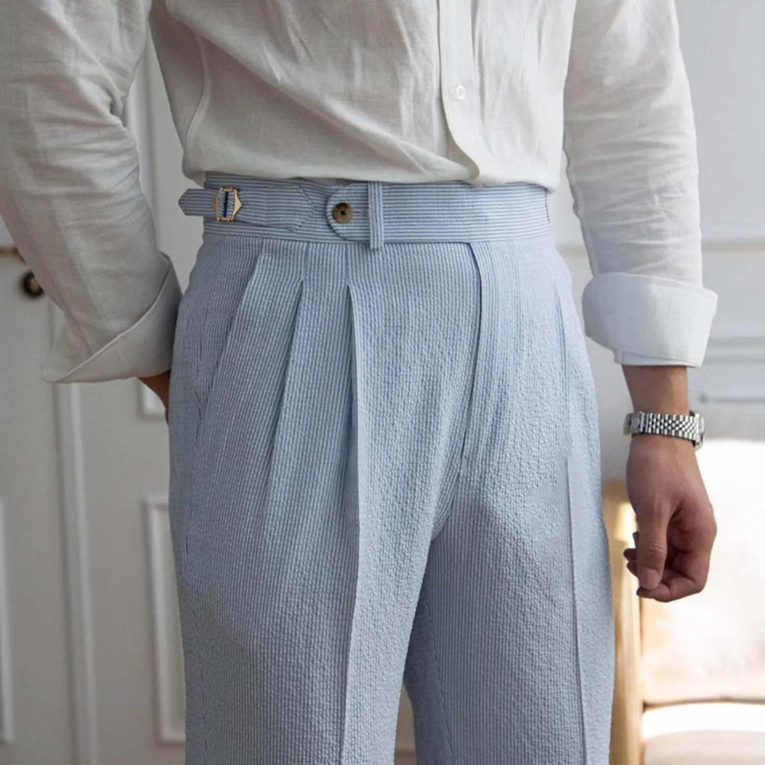 Men's Dress Pants High Waist Stylish Slim Fit Bottoms Office Trousers Classic Formal Tailored Look