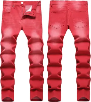 Men's Elastic Slim Straight Leg Jeans Slim Fit Stretch Jeans Distressed Fashion Comfort Pants Washed Biker Trousers