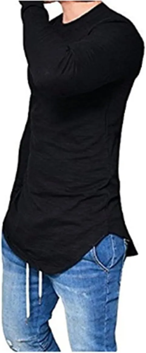 Mens Hipster Hip Hop Longline Crewneck T-Shirt