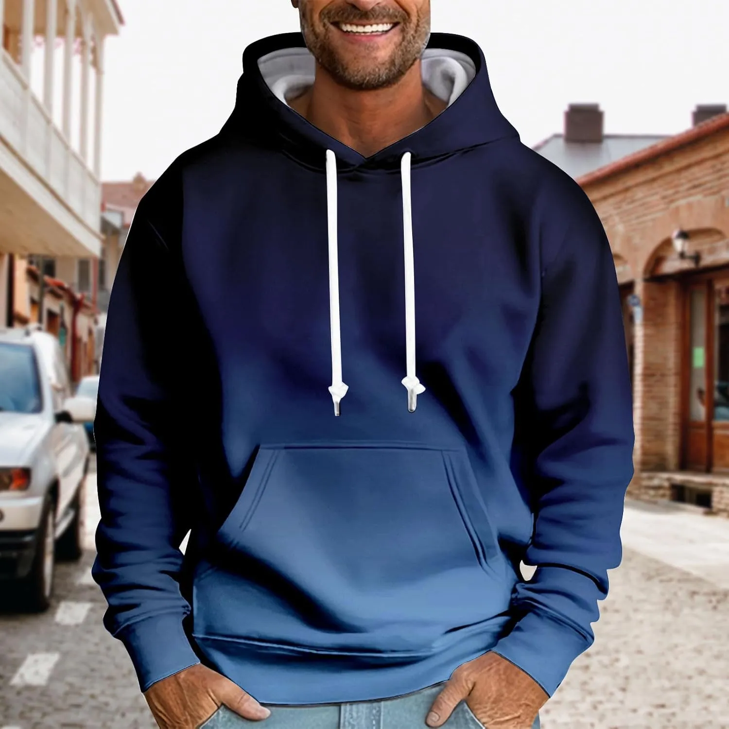 Men's Hoodies Vintage Sports Outdoor Long Sleeve Lightweight Drawstring Sweatshirt Comfy Casual Outerwear Pullover