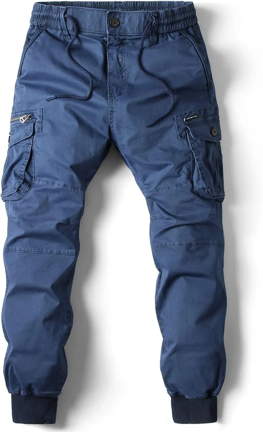 Mens Linen Pants Drawstring Buckle Zipper Cargo Pants Multi Pockets Solid Beam Feet Athletic Sweatpants Outdoor