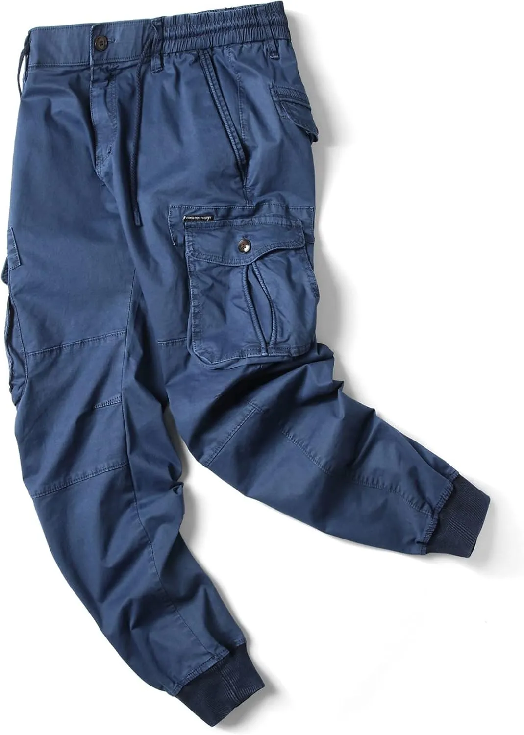 Mens Linen Pants Drawstring Buckle Zipper Cargo Pants Multi Pockets Solid Beam Feet Athletic Sweatpants Outdoor