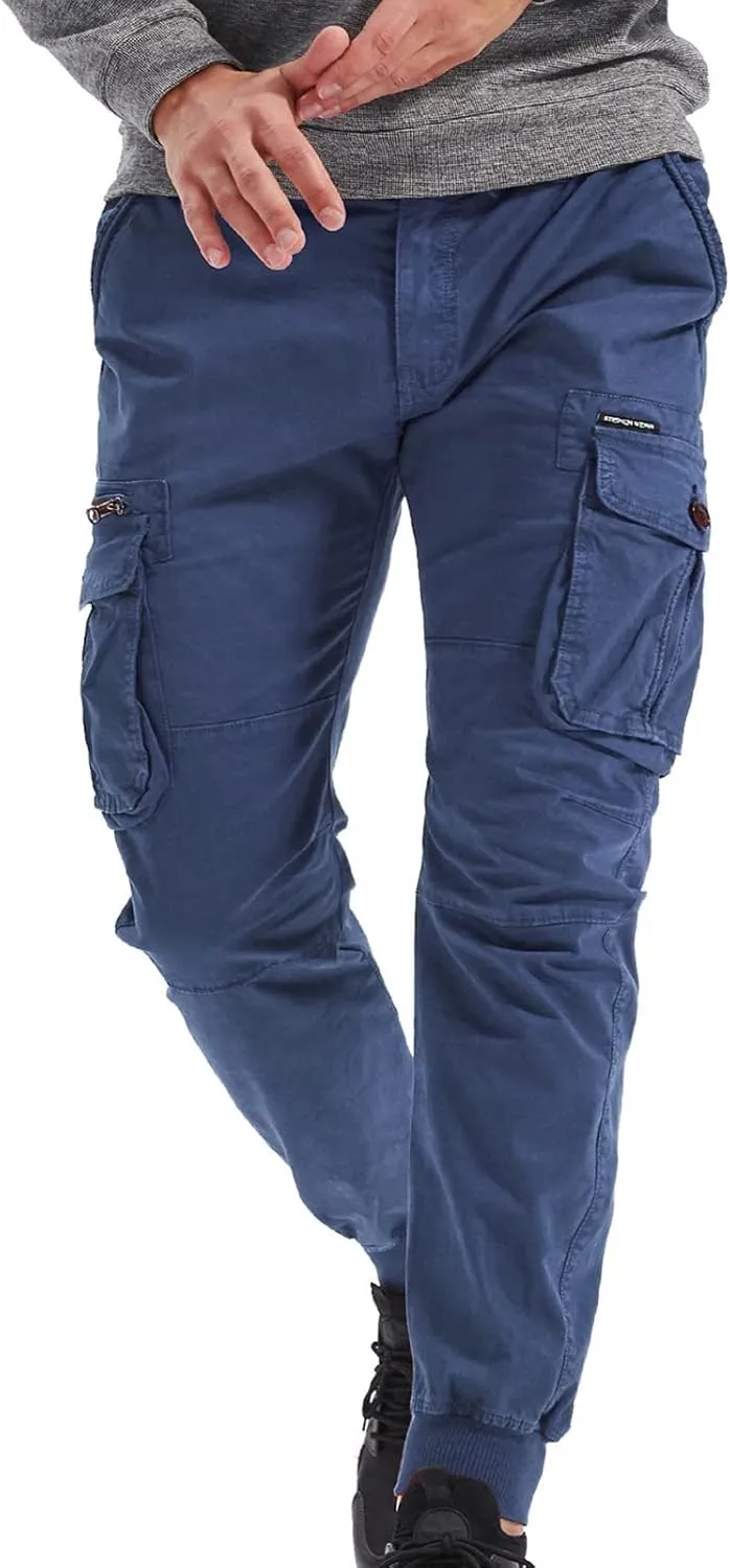 Mens Linen Pants Drawstring Buckle Zipper Cargo Pants Multi Pockets Solid Beam Feet Athletic Sweatpants Outdoor